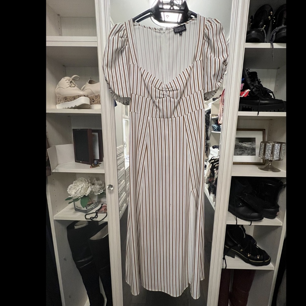 Danielle Bernstein Women's Striped Maxi Slip Dress Beige